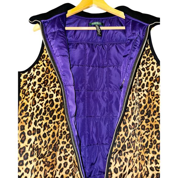 Lauren Ralph Lauren Womens 2X Puffer Vest Full Zip Up Cheetah Purple Quilted - Picture 4 of 12